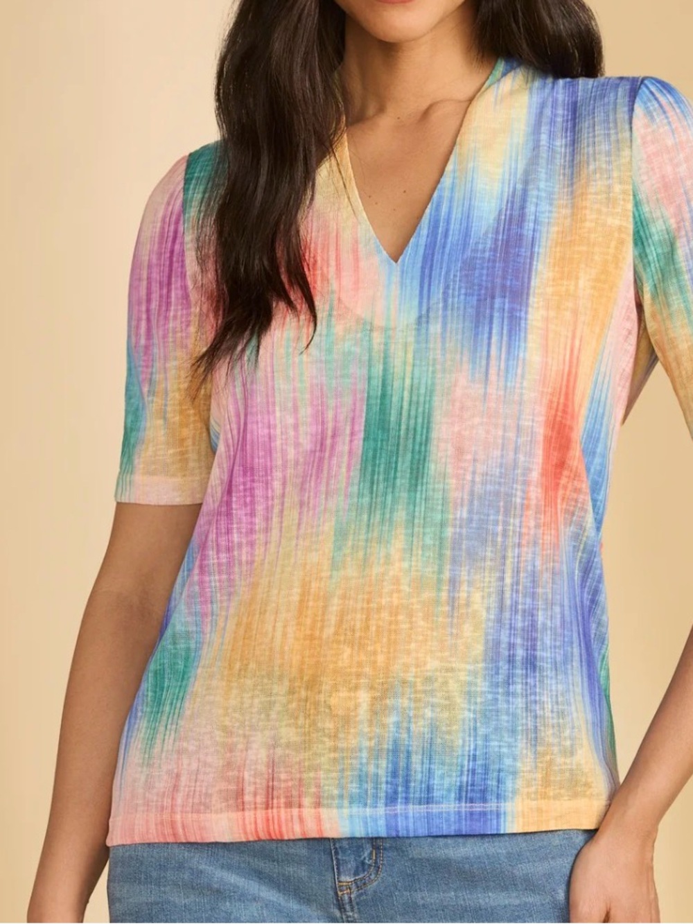 Women's V-Neck Short Sleeve Tie-Dye Tee - Multicolor NEW